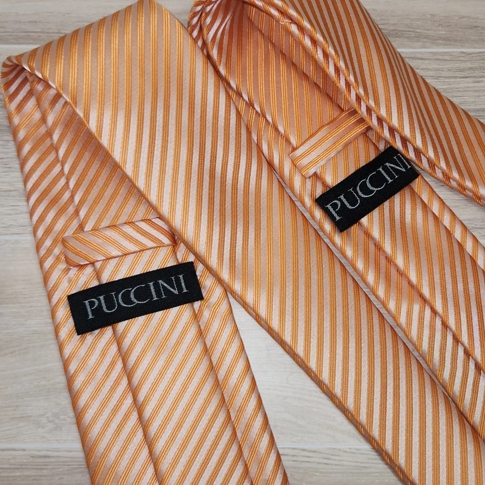 Puccini‎ Father & Son Matching Ties, Orange/Apricot Textured Stripes, Hand Made